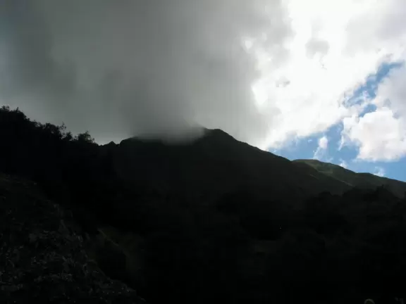 Misty mountain peaks.