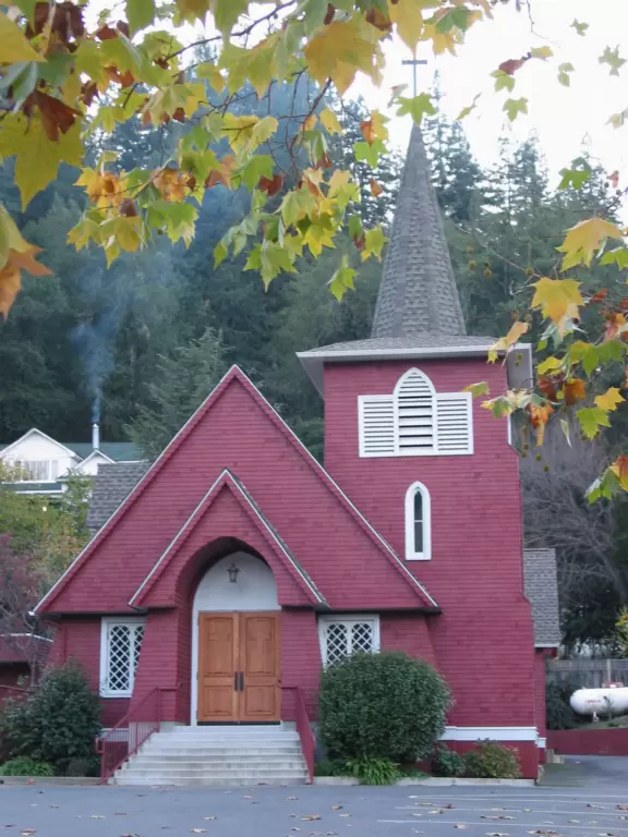 The adorable maroon-colored church in Occidental.