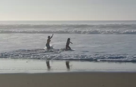 Having a blast in the frigid water!