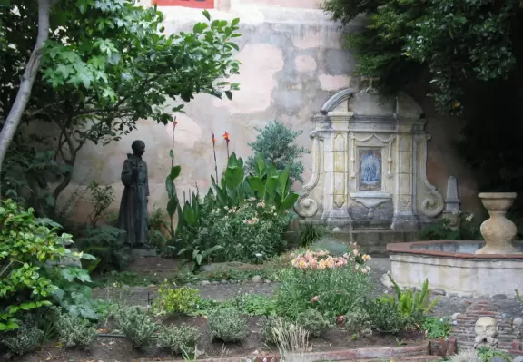 Peaceful grotto in school courtyard. 