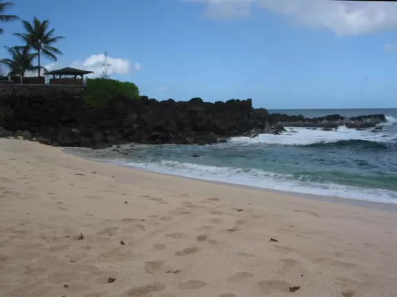 Three Tables Beach in April, closed due to high surf. 