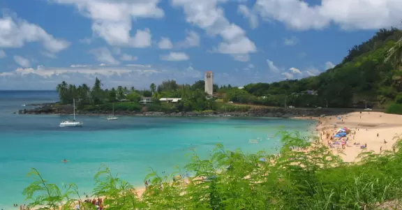 Waimea Bay, as seen from a pullout on Kamehameha Hwy.