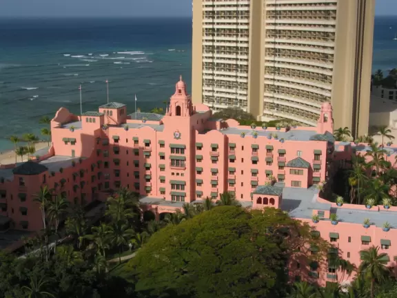 The Royal Hawaiian Hotel from above, and the Sheraton Waikiki behind. What a beauty!