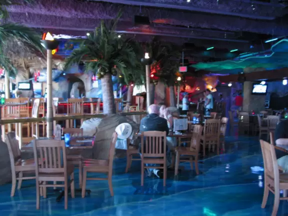 The ocean-themed interior of Jimmy Buffets. 