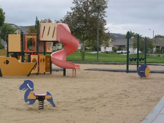 The toddler playground with cute bouncies.