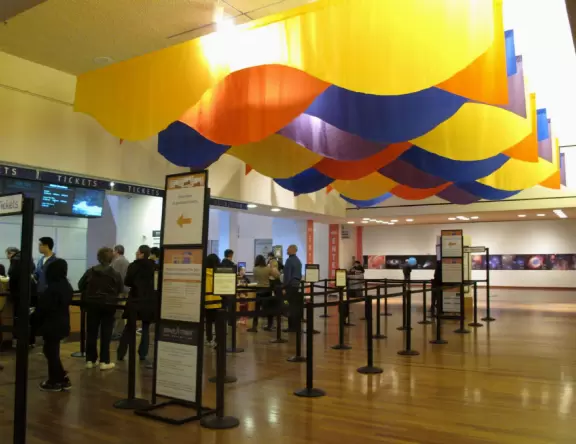 Colorful decorations at the ticket booth.