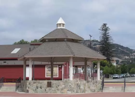 Red railroad depot.