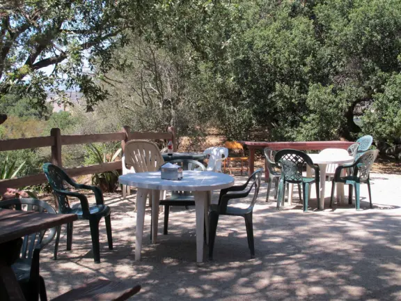 Relaxing spots to sit on the back patio.