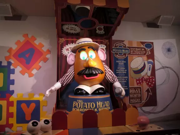Mr. Potato Head gives you something to look at while in line for the Toy Story Mania ride.