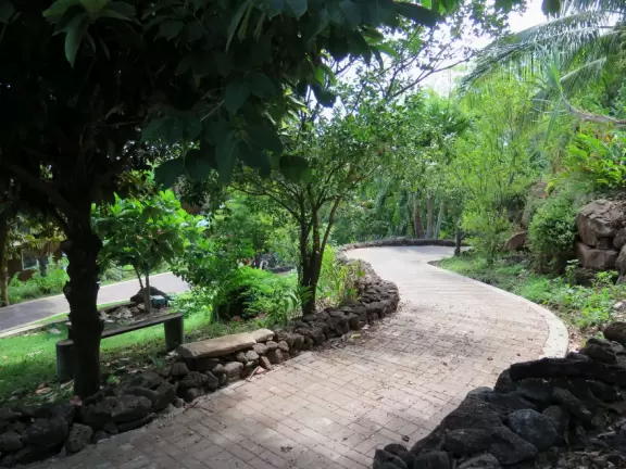 Tropical garden with short trails and ocean views.