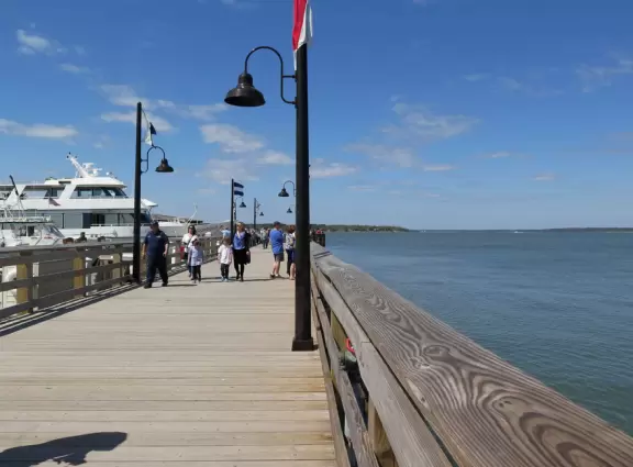 Small lighthouse, imaginative playground, yacht basin, waterfront restaurants, pier with nice views of the sound.