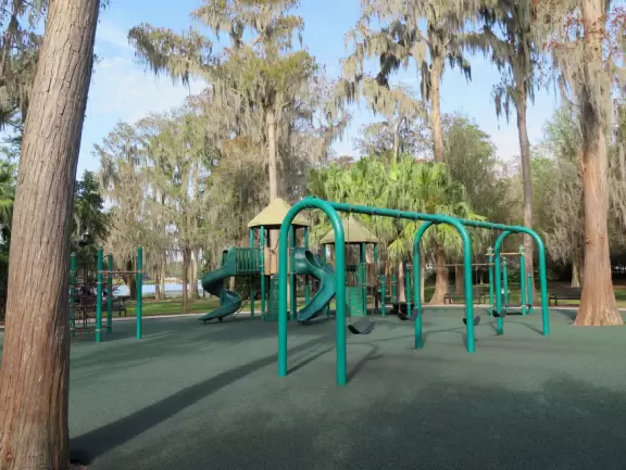 Beautiful park with lake, incredible cypress trees, playground, gazebos, winding trails, and 1920s mansion.