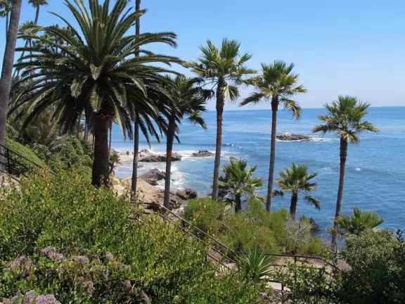 One of the most beautiful spots in California- look way down below through lush palms at the incredible blue-green water.