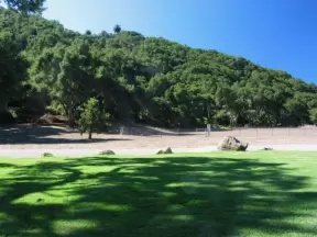 Pretty lawn and tree-covered hills at Toro Canyon Park.