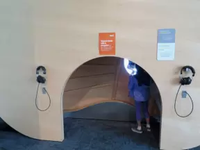 Kids can go inside the giant guitar.