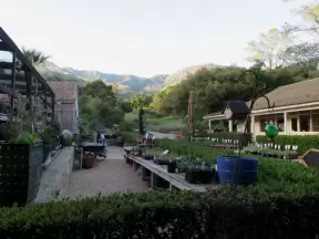 The garden store, with the mountains in the background.