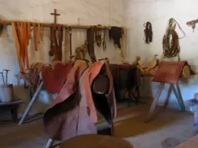 The leather shop- leather was used for the roof beams, ropes, soldiers' shields, pouches, shoes, saddles, and harnesses. 