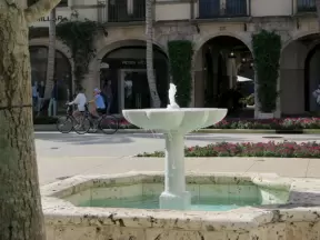 Fountain, and bike riders on Worth Ave. 