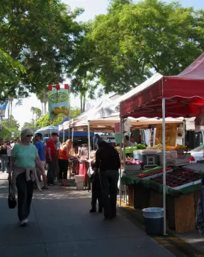 Strolling along in the shade at the State Street Farmers Market. 