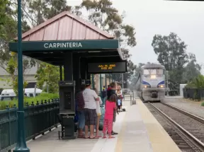 The return train arriving at Carpinteria Station.