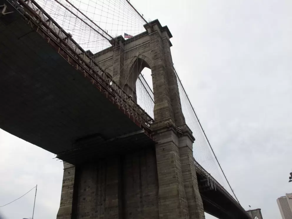 The Brooklyn Bridge up above.