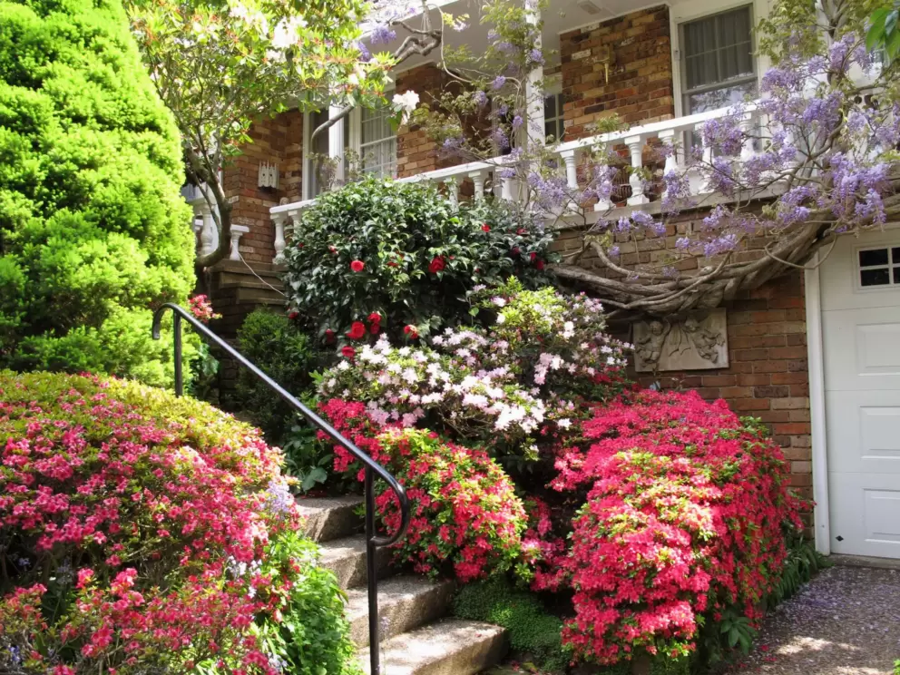 The house with a cute white balcony.