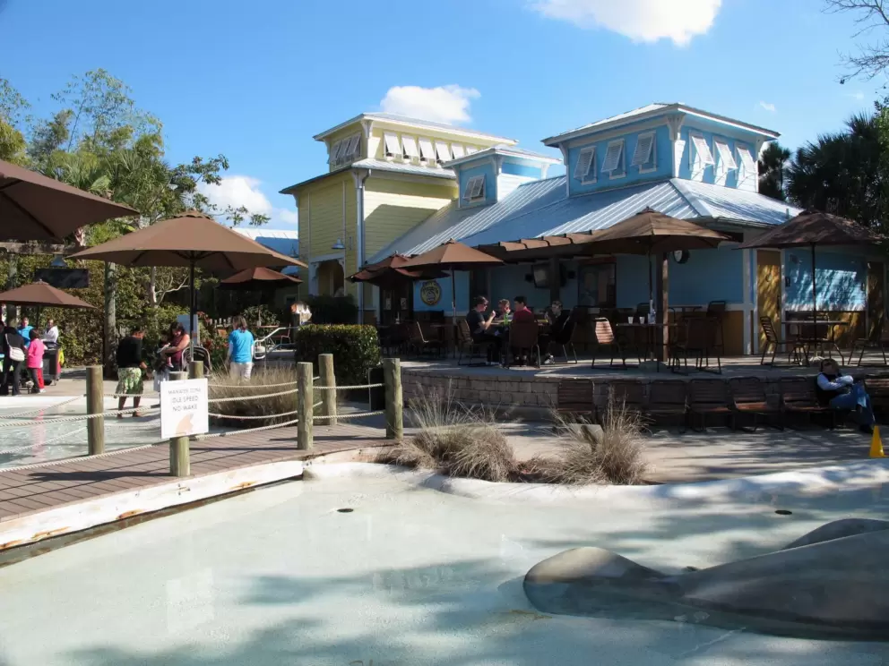 Splash pad and Caribbean architecture.