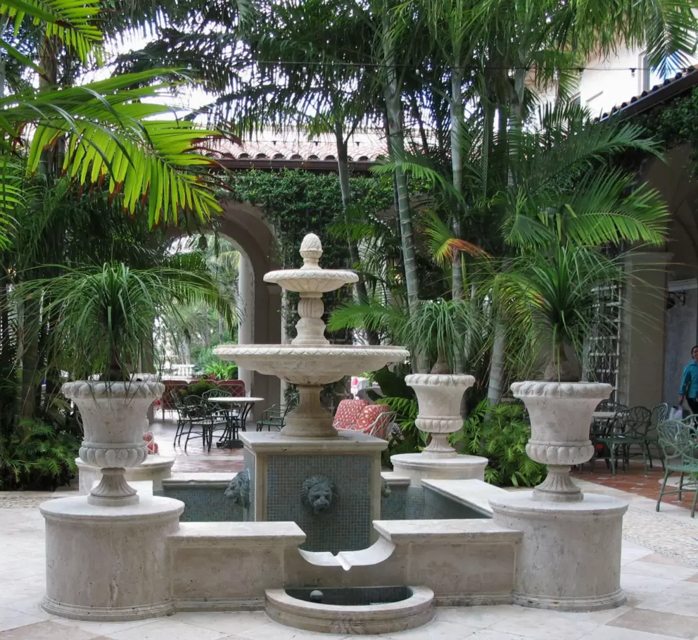 Lion fountain in the Palm Courtyard.