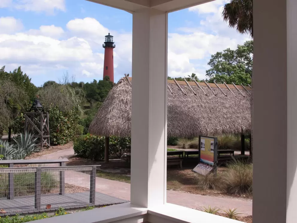 View of the lighthouse and the chickee hut from the Tindall house balcony.
