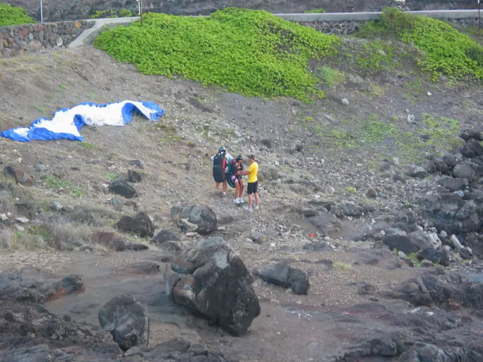 Paragliders taking off from the lookout above Makapuu Beach.