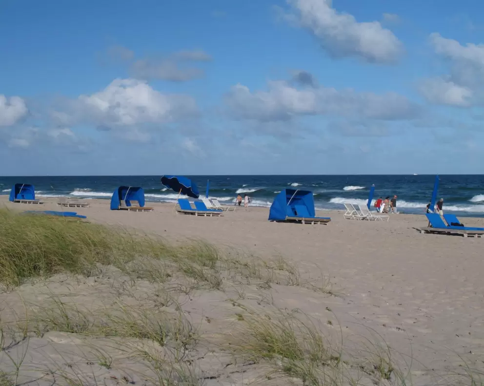 The blue chairs and umbrellas!