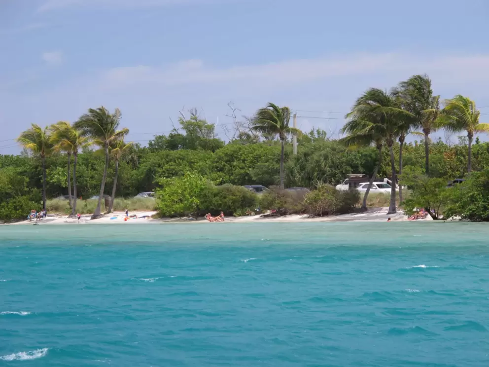 The gorgeous color of the water and the white sand, as seen from the Manatee Queen boat tour.