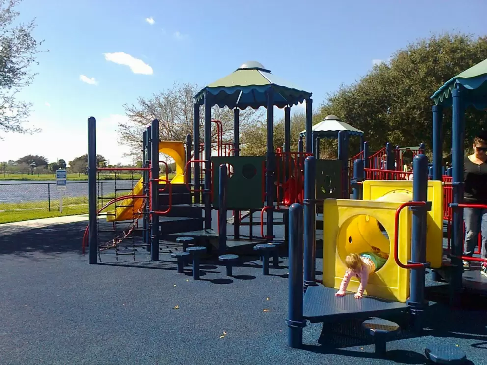 The playground has a view of the water!