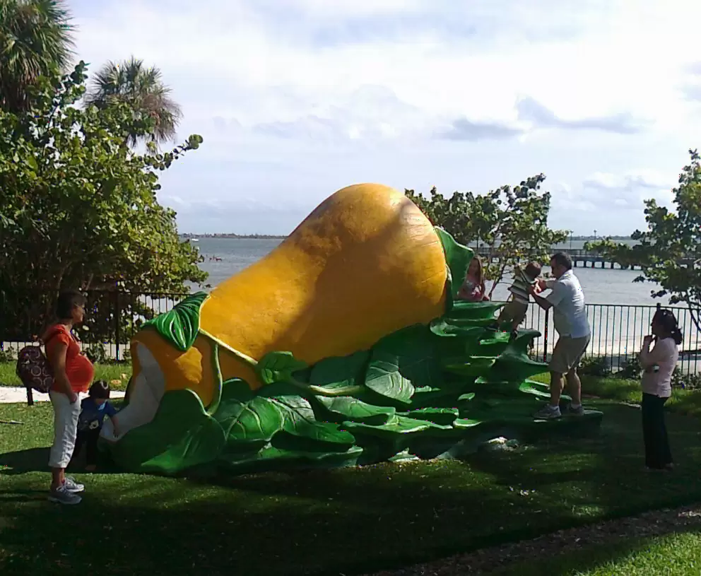 Toddlers enjoy sliding down the squash while parents enjoy the views of the water.