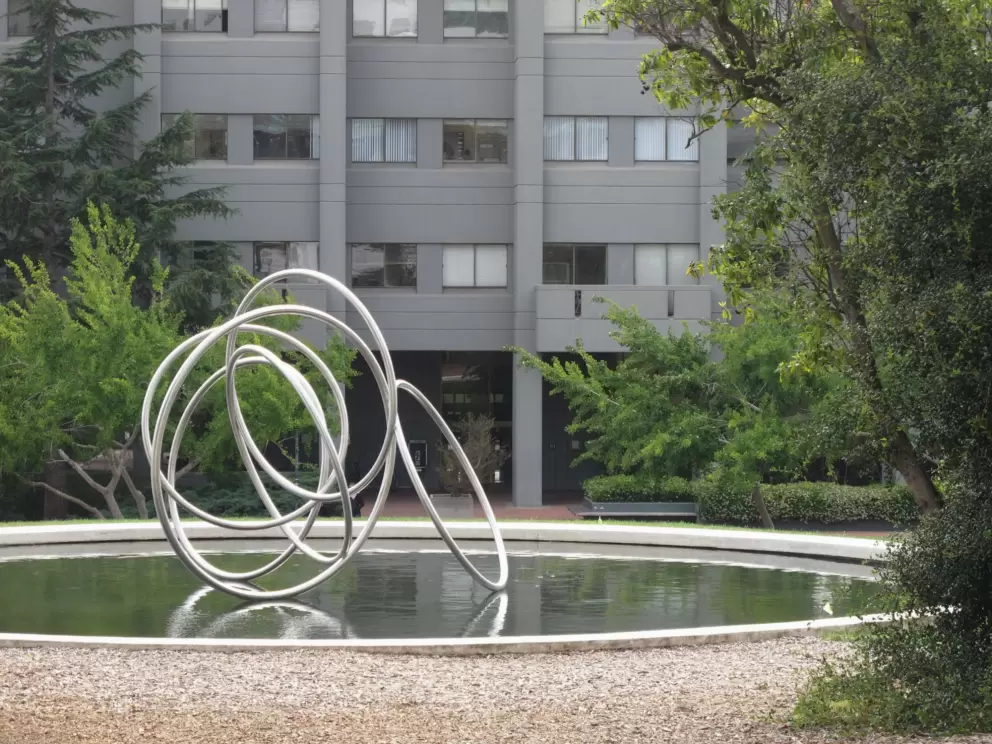 Cool sculpture that always looks like it's floating, at Hearst Mining Circle.