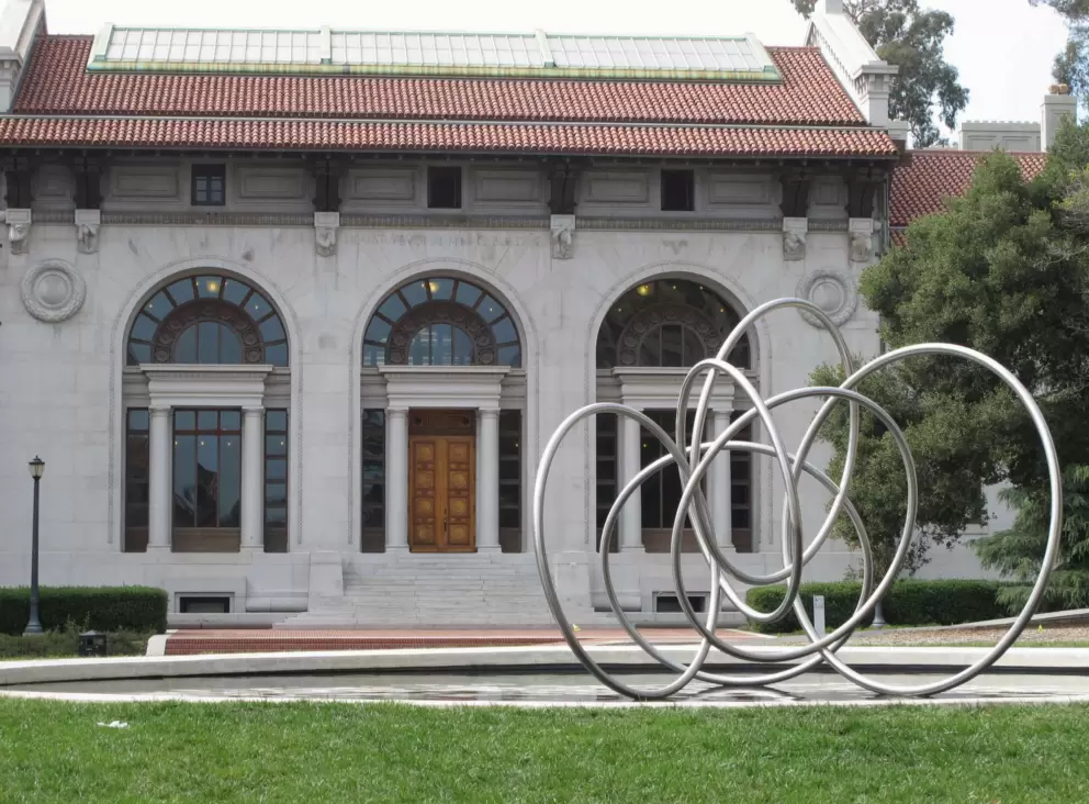 Sculpture and the Hearst Mining Building, one of the prettiest on campus, built in 1907.
