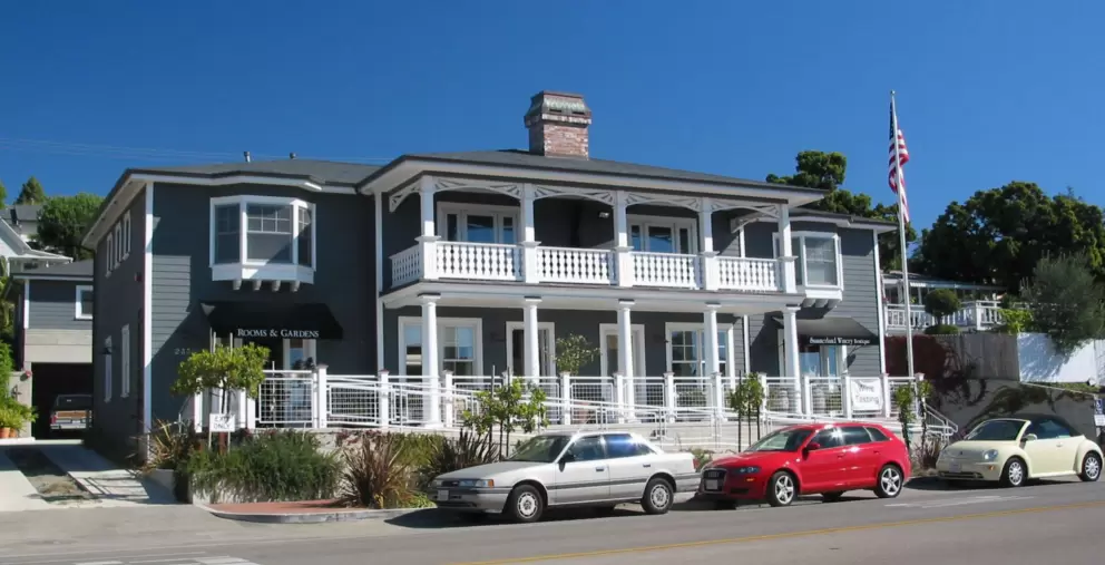 Colonial-style buildings on Summerland's main strip.