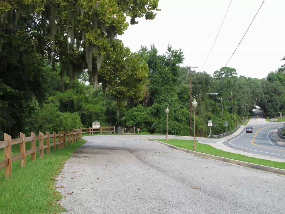 Steep driveway by the Nature and Heritage Visitor Center that leads to White Sulphur Spring ruins.