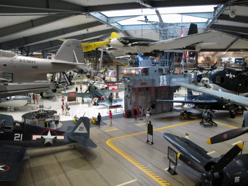 Looking down at the planes from the second floor.