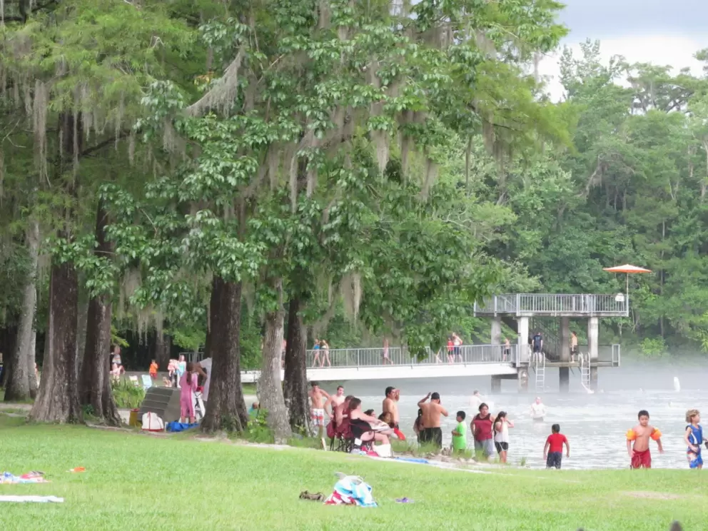 Busy summer Sunday at the shoreline.
