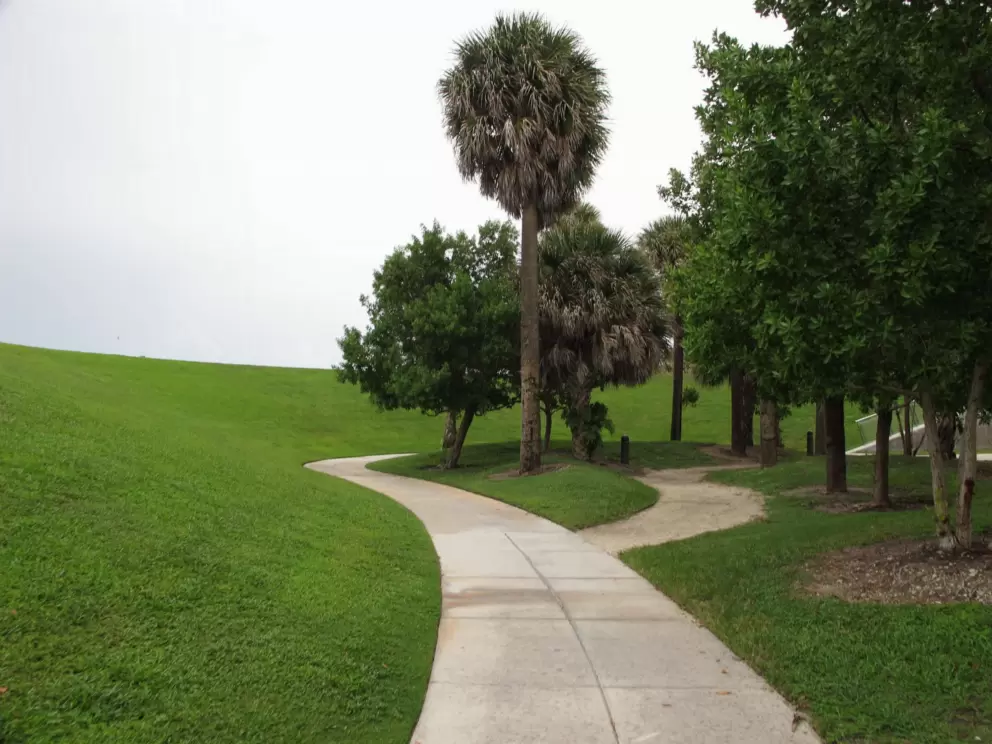 Winding paths lead up the hill.