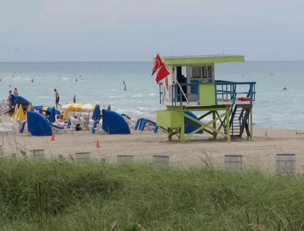 Looking north along the beach- another colorful lifeguard shack!