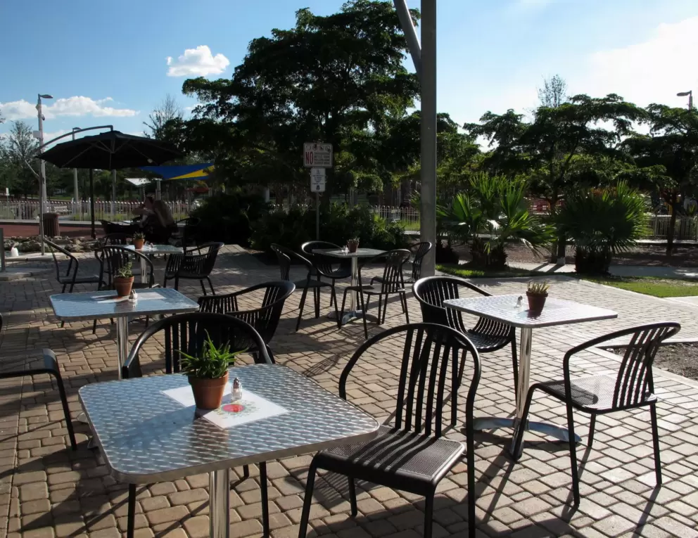 Sunny patio where you can enjoy your delicious sandwich!