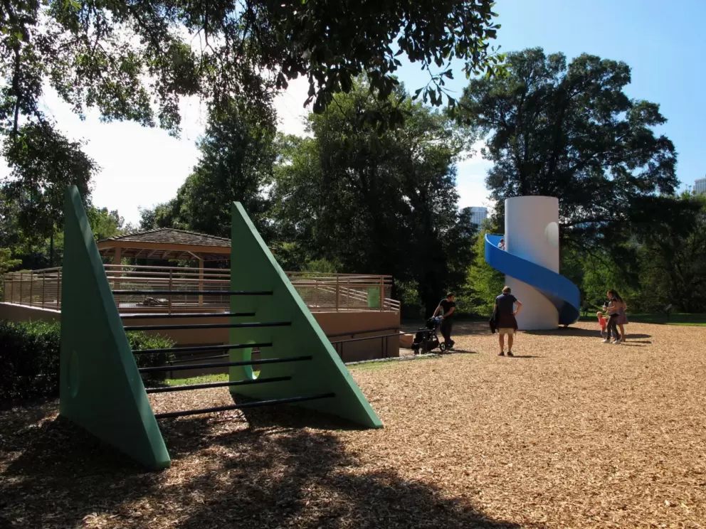Cylinder slide and other unusual play equipment.