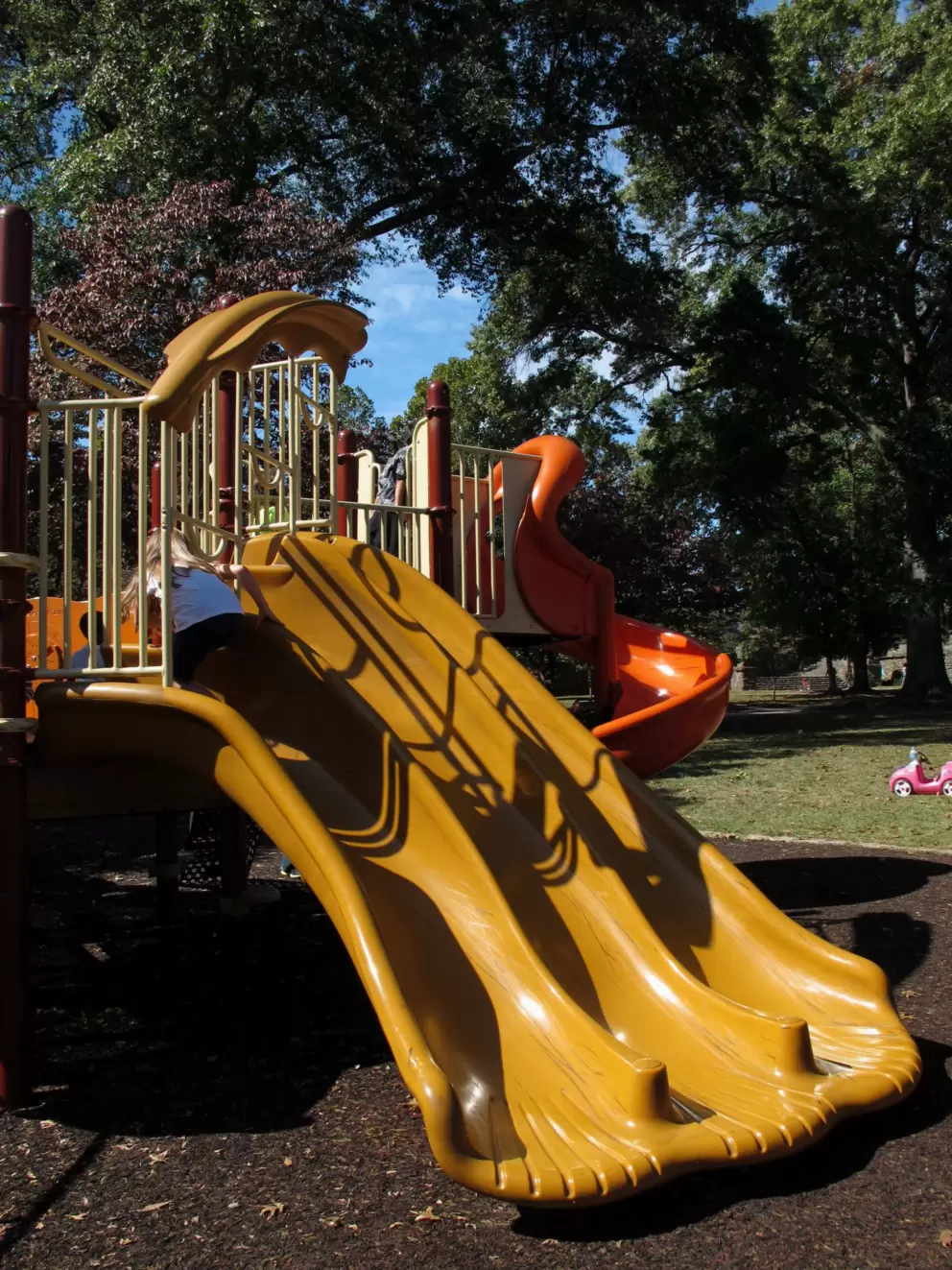 Three pumpkin-colored slides!