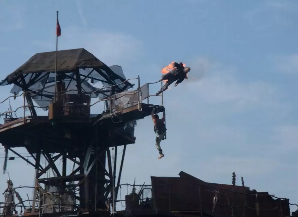 Incredible stunts in the Waterworld show.