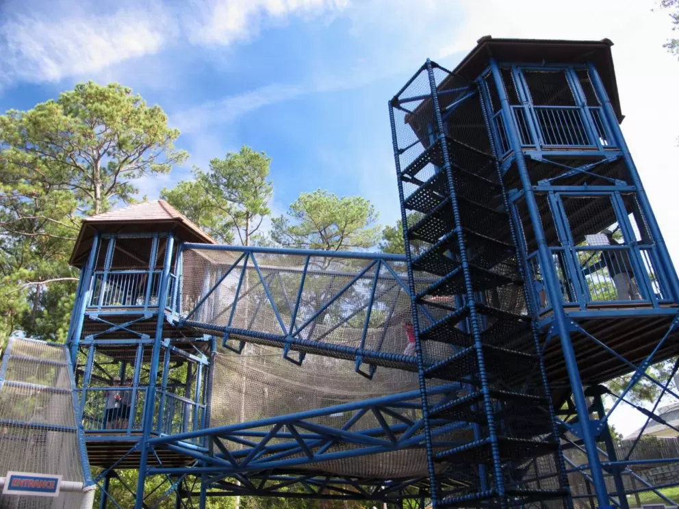 Outdoor rope play area called Geyser Towers.