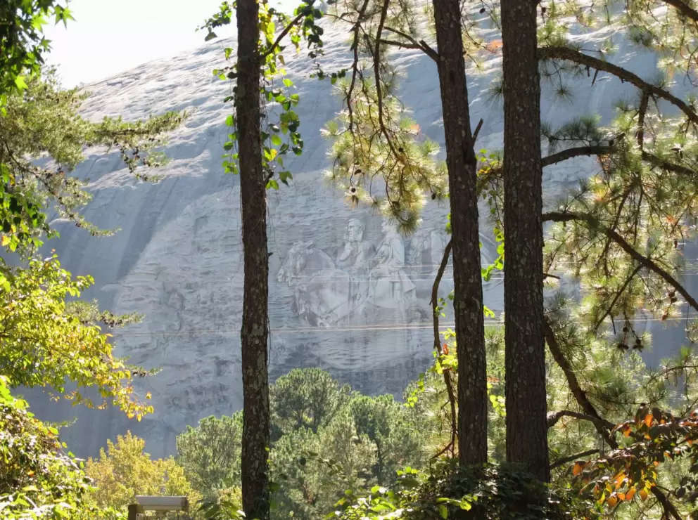 The carving on the mountain.