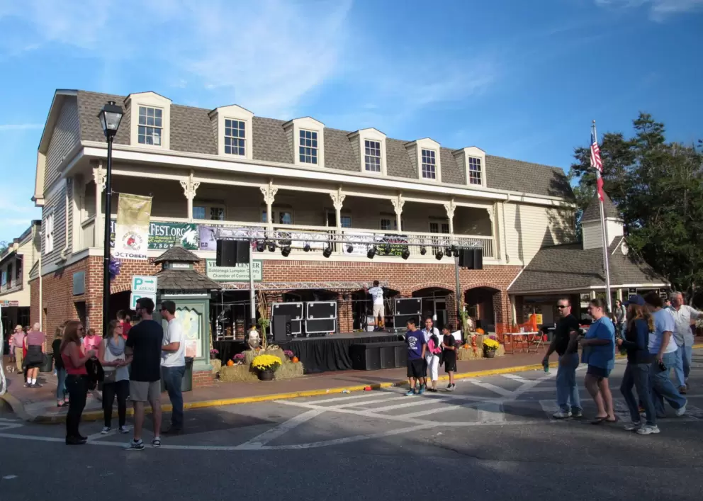 Sunny October day in the town square.