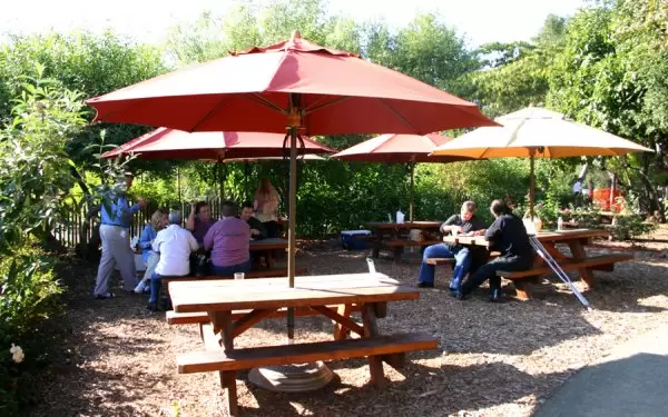The sunny patio, where you can eat yummy snacks and sip wine.